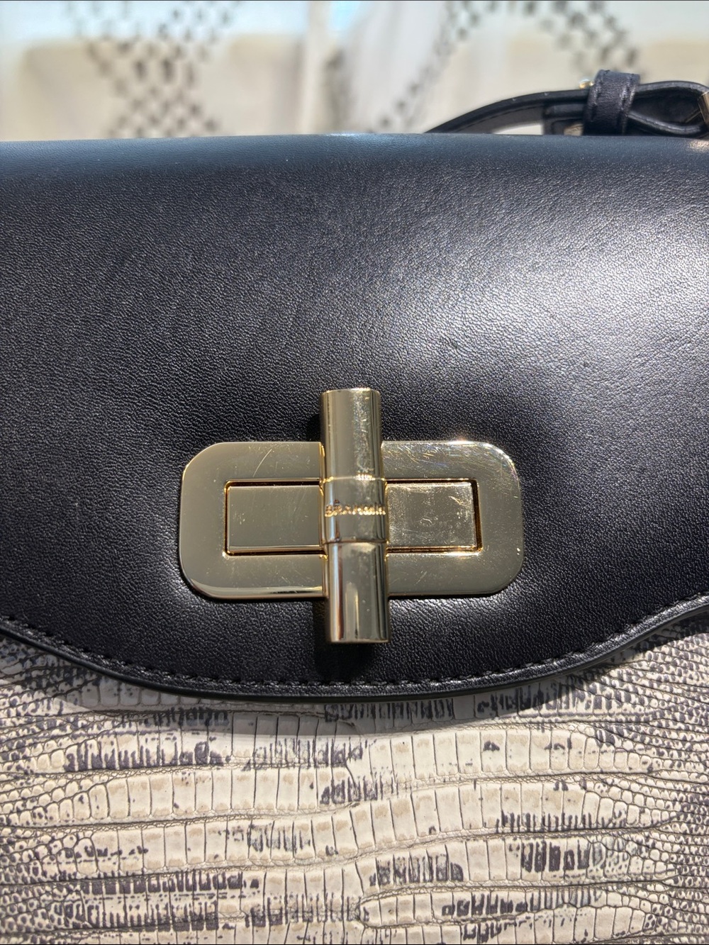 Brahmin Margo Leather Crossbody Bag in Black and White with Gold Hardware - Picture 4 of 9